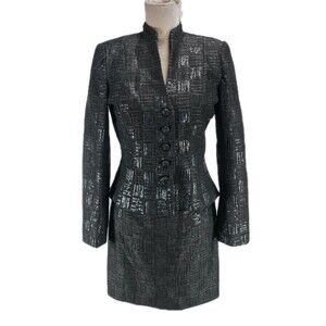 CARMEN MARC VALVO COLLECTION Women Career Dress Suit Size 6 Black Sequin  116A